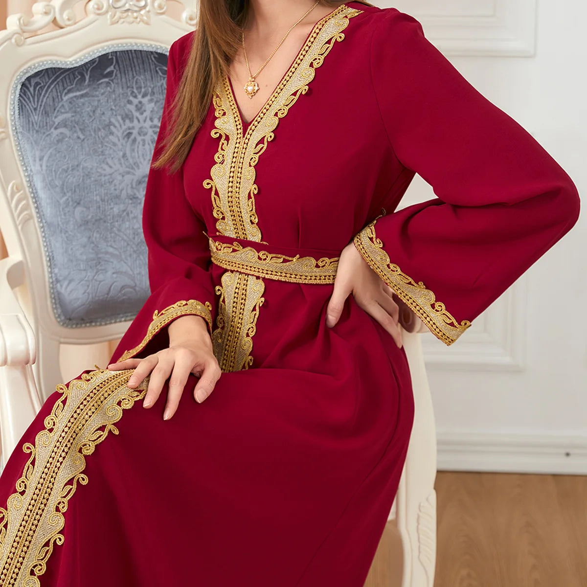 Abaya Unie Brodée - Robe Islamique Longue Ample à Manches Longues