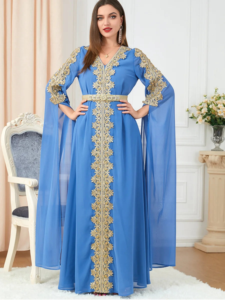 Abaya Style Marocain - Robe Islamique Longue de Soirée avec Ceinture