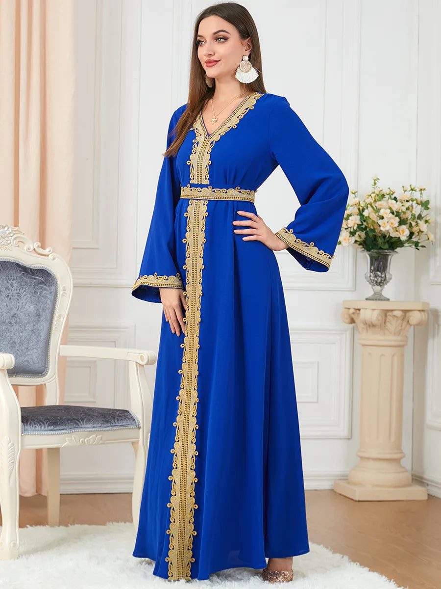 Abaya Unie Brodée - Robe Islamique Longue Ample à Manches Longues