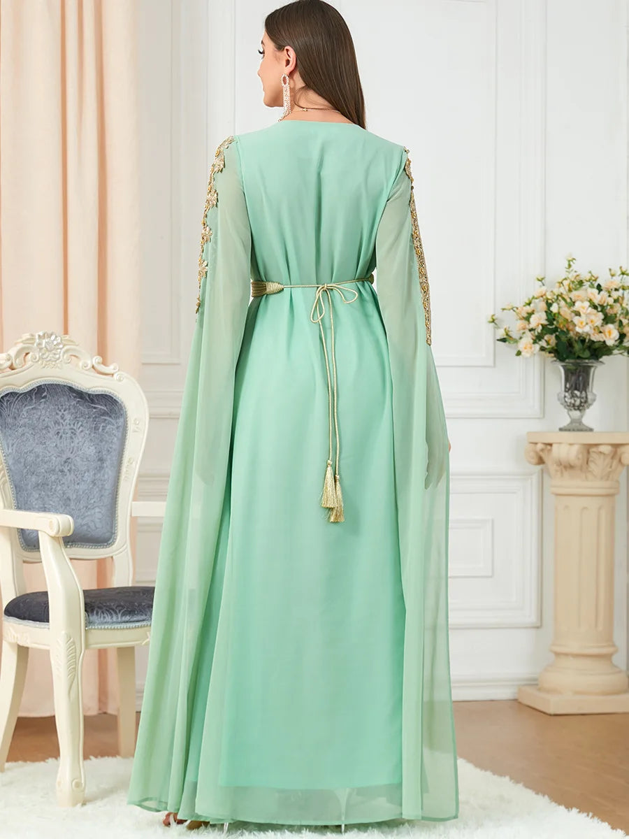 Abaya Style Marocain - Robe Islamique Longue de Soirée avec Ceinture