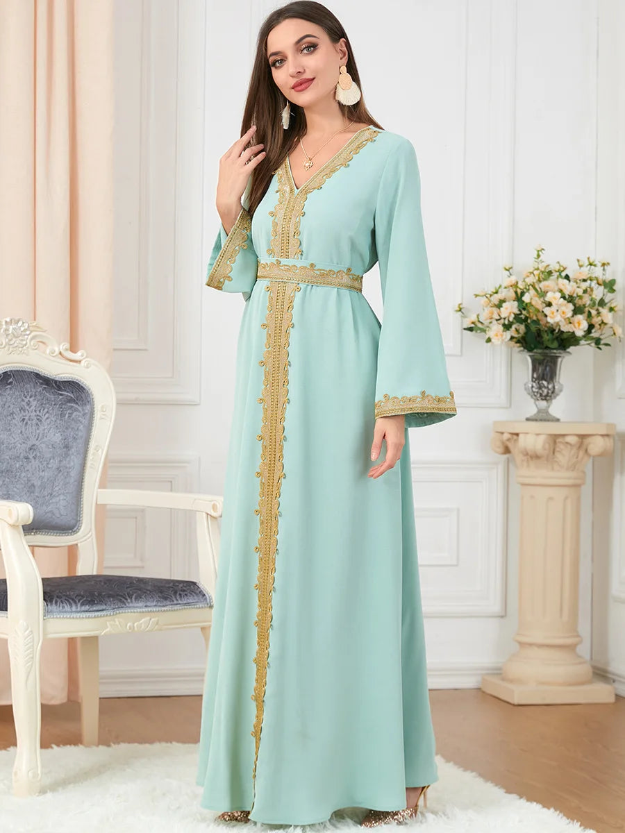 Abaya Unie Brodée - Robe Islamique Longue Ample à Manches Longues
