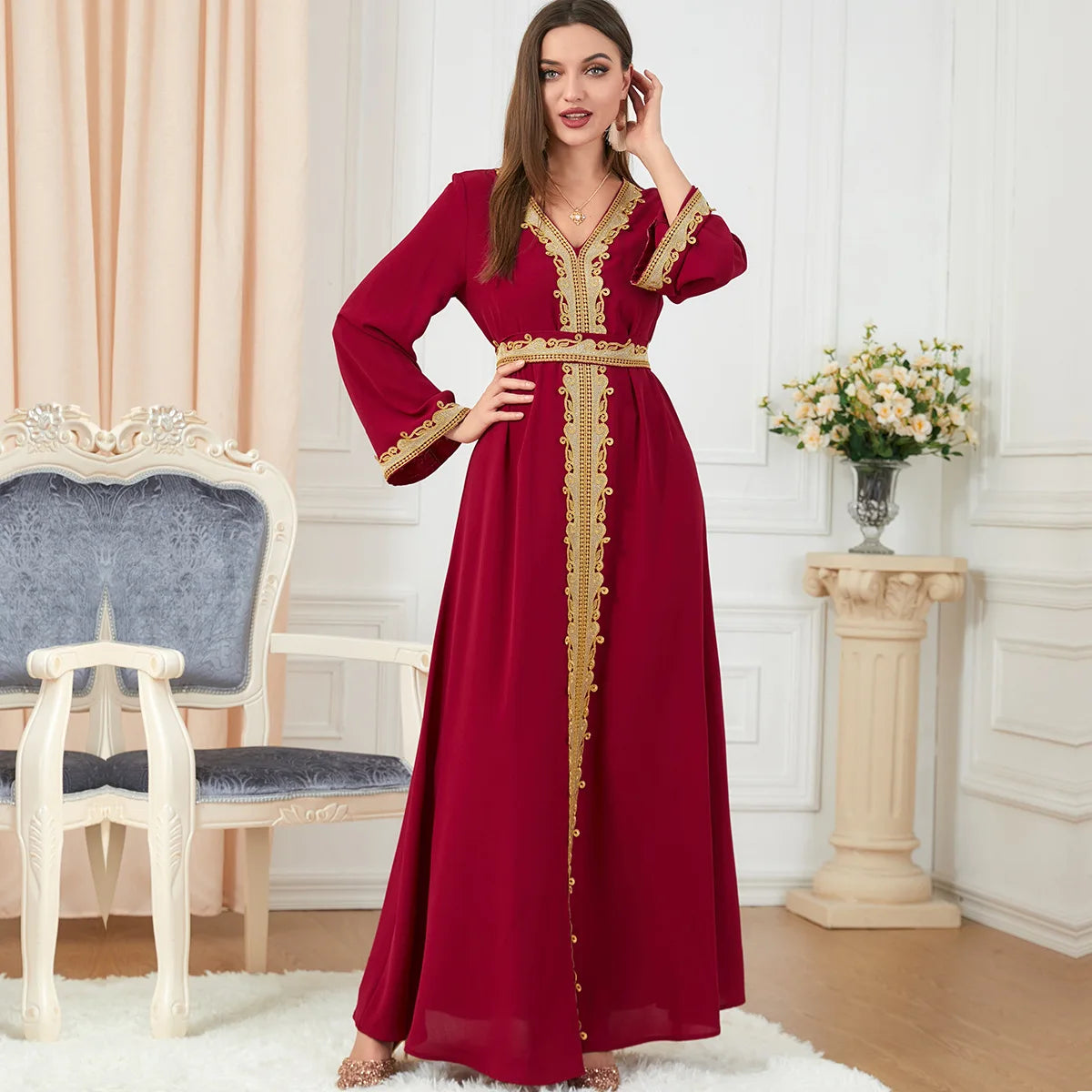 Abaya Unie Brodée - Robe Islamique Longue Ample à Manches Longues