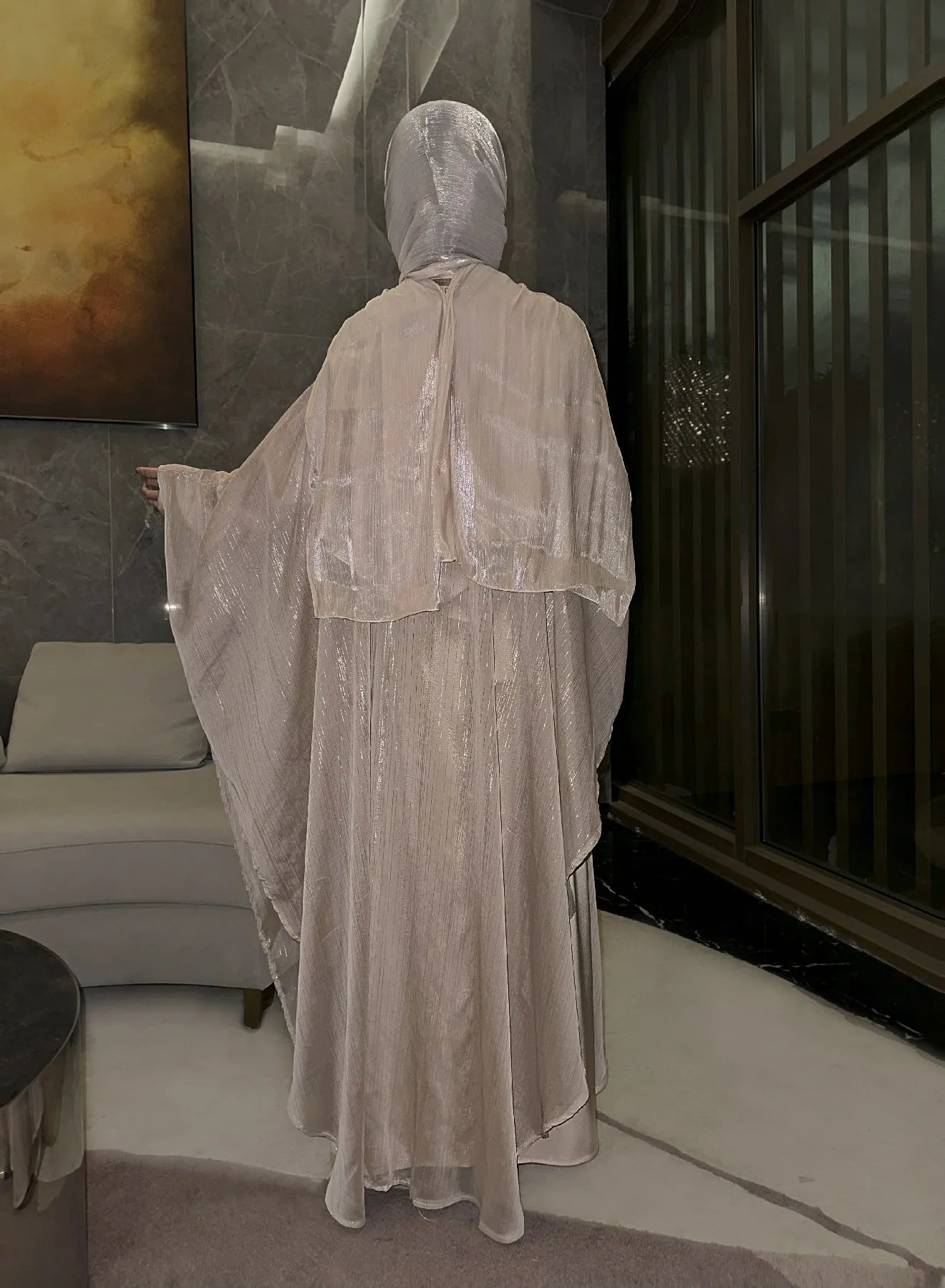 Abaya Ensemble 2 Pièces - Cardigans Islamique Élégants Brillants Style Arabe Ample